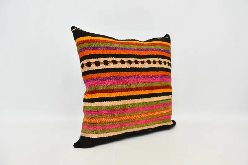 Kilim Cushion Sham, Wool Kilim Pillow Pillow Sham, Home Decor Pillow, Antique Pillows, 24x24 Orange Cushion, Anatolian Pillow Cover, Pillow - 3