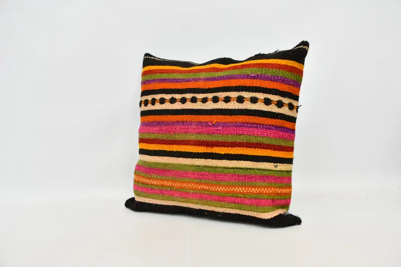 Kilim Cushion Sham, Wool Kilim Pillow Pillow Sham, Home Decor Pillow, Antique Pillows, 24x24 Orange Cushion, Anatolian Pillow Cover, Pillow - 4