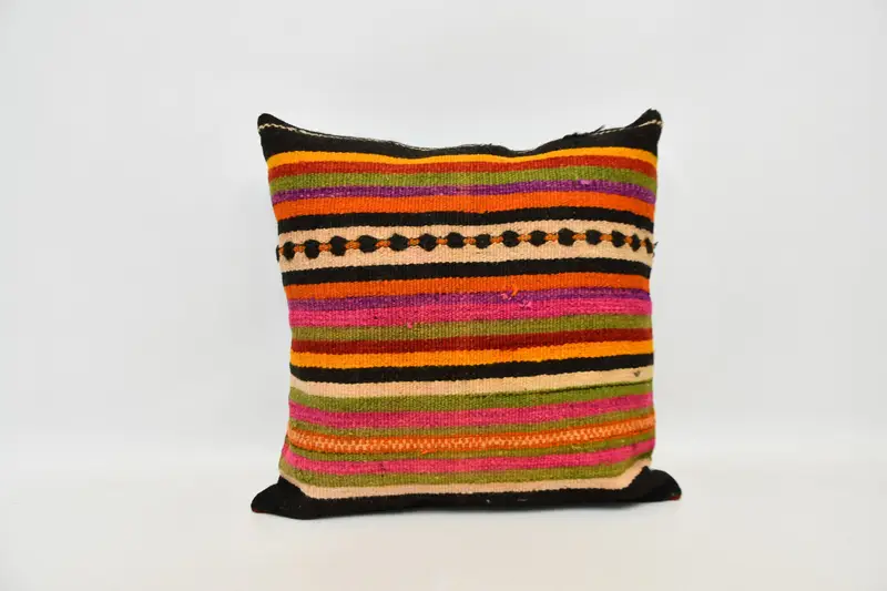 Kilim Cushion Sham, Wool Kilim Pillow Pillow Sham, Home Decor Pillow, Antique Pillows, 24x24 Orange Cushion, Anatolian Pillow Cover, Pillow - 1