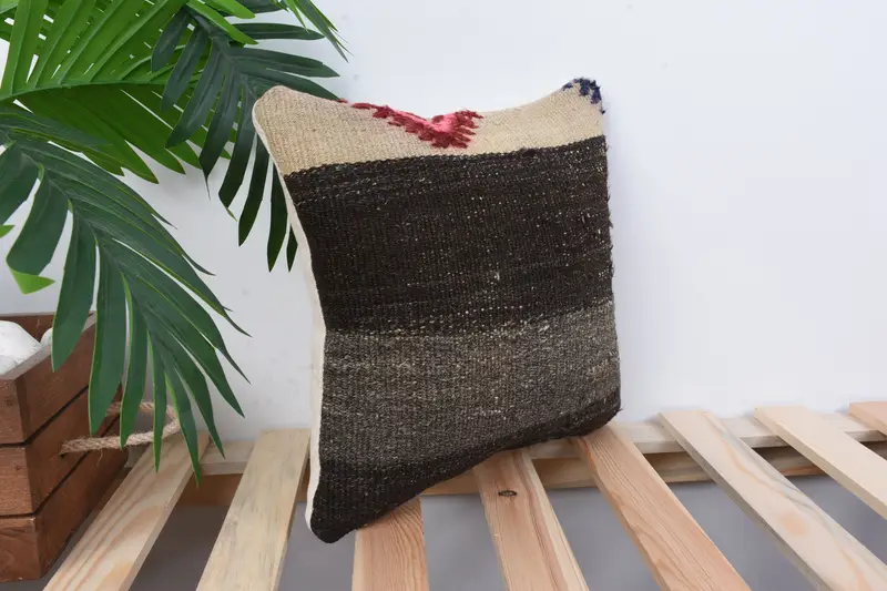 Vintage Kilim Throw Pillow, Handmade Kilim Cushion, 12x12 Brown Pillow Case, Sofa Bolster Pillow, Sofa Pillow Sham, Home Decor Pillow, Cushion - 4