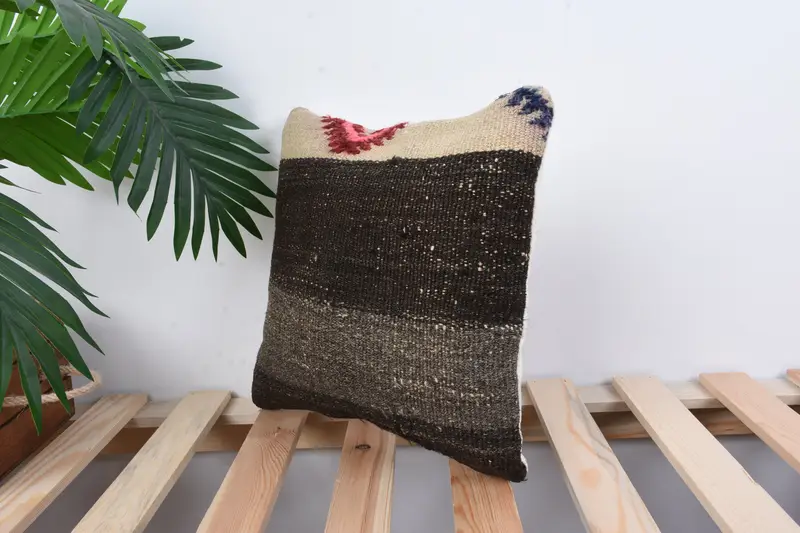 Vintage Kilim Throw Pillow, Handmade Kilim Cushion, 12x12 Brown Pillow Case, Sofa Bolster Pillow, Sofa Pillow Sham, Home Decor Pillow, Cushion - 5