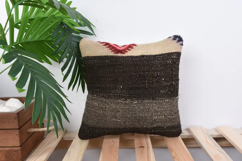 Vintage Kilim Throw Pillow, Handmade Kilim Cushion, 12x12 Brown Pillow Case, Sofa Bolster Pillow, Sofa Pillow Sham, Home Decor Pillow, Cushion - 1