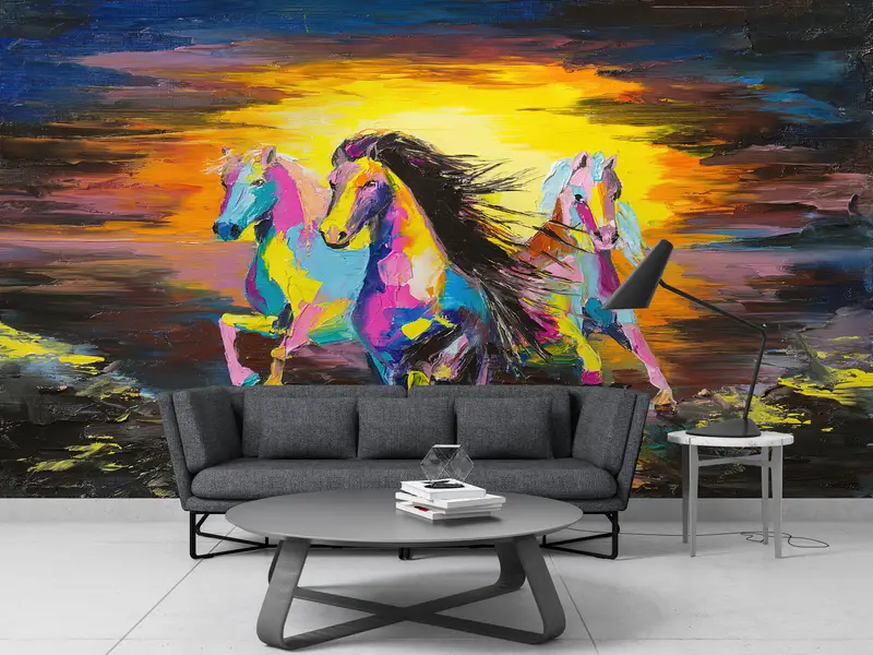 Bright Wall Paper,Horse Wall Print,Paper Wall Art ,Running Horse Painting,Custom Wall Paper,Oil Painting Print, - 5