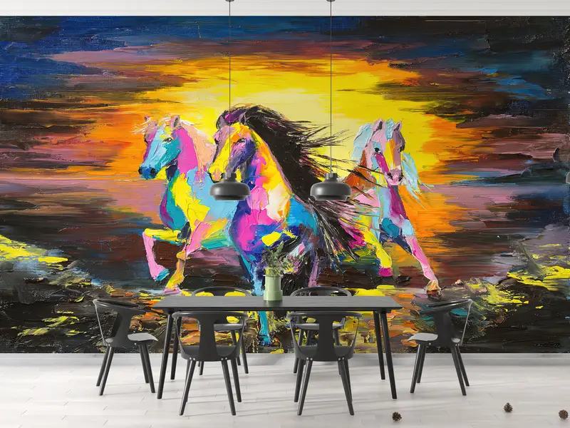 Bright Wall Paper,Horse Wall Print,Paper Wall Art ,Running Horse Painting,Custom Wall Paper,Oil Painting Print, - 6