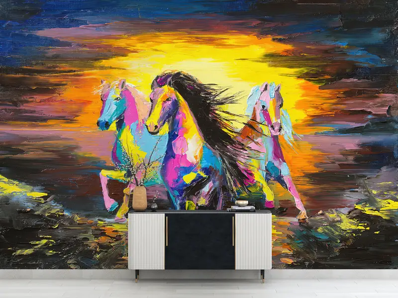 Bright Wall Paper,Horse Wall Print,Paper Wall Art ,Running Horse Painting,Custom Wall Paper,Oil Painting Print, - 7