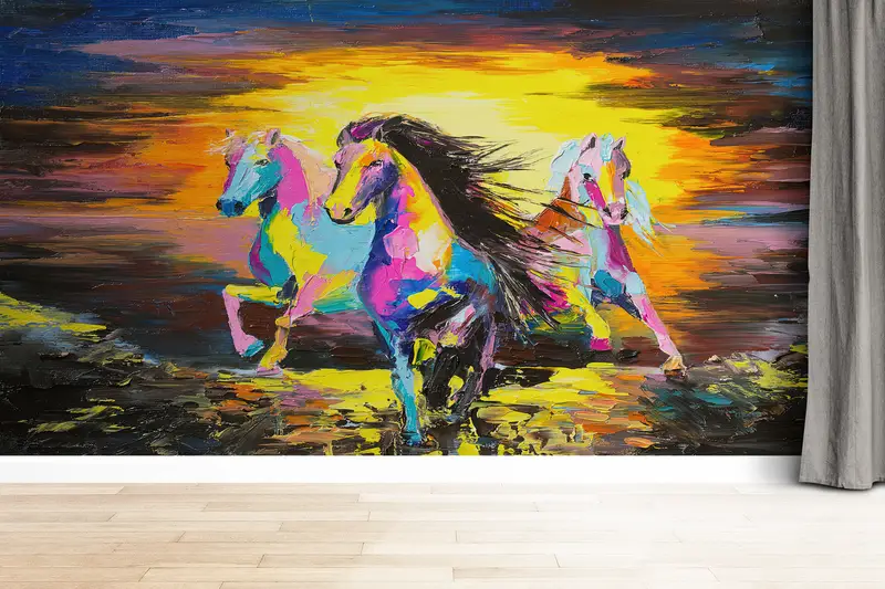 Bright Wall Paper,Horse Wall Print,Paper Wall Art ,Running Horse Painting,Custom Wall Paper,Oil Painting Print, - 4