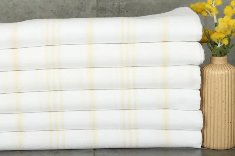 Cotton Monogram Tea Towel Beige Striped, 24x40 Inches