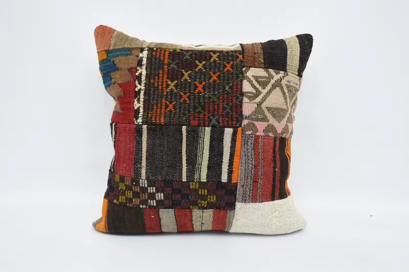 Boho Pillow, Luxury Pillow Sham, Home Decor Pillow, Ethnical Kilim Rug Pillow, 24x24 Orange Cushion Case, Designer Throw Pillow Sham, Cushion Case - 1