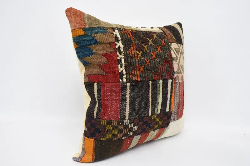 Boho Pillow, Luxury Pillow Sham, Home Decor Pillow, Ethnical Kilim Rug Pillow, 24x24 Orange Cushion Case, Designer Throw Pillow Sham, Cushion Case - 3