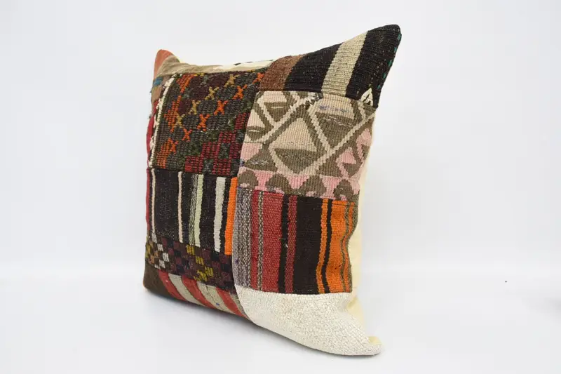 Boho Pillow, Luxury Pillow Sham, Home Decor Pillow, Ethnical Kilim Rug Pillow, 24x24 Orange Cushion Case, Designer Throw Pillow Sham, Cushion Case - 4