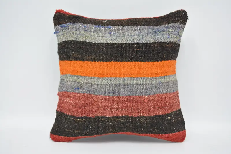 Blue & Brown Embroidered Throw Pillow, 12x12 Inch Size Pillow - 1