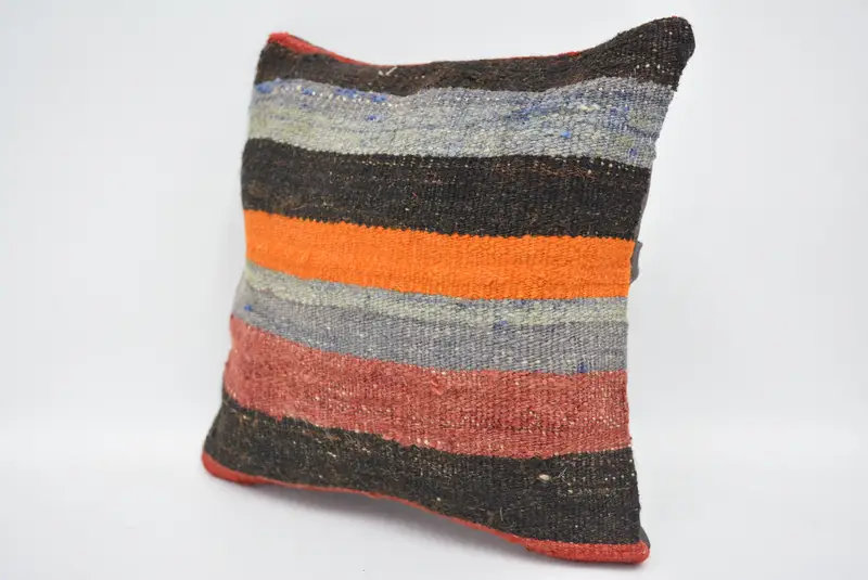 Blue & Brown Embroidered Throw Pillow, 12x12 Inch Size Pillow - 4