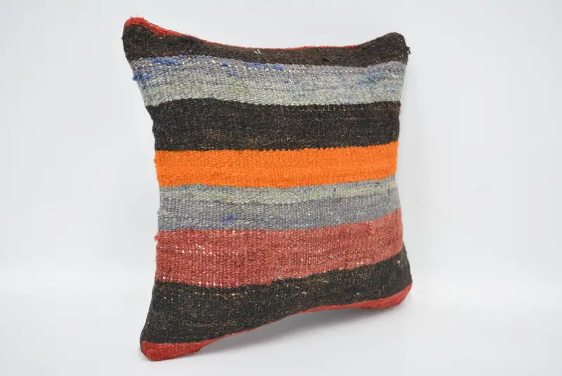Blue & Brown Embroidered Throw Pillow, 12x12 Inch Size Pillow - 3