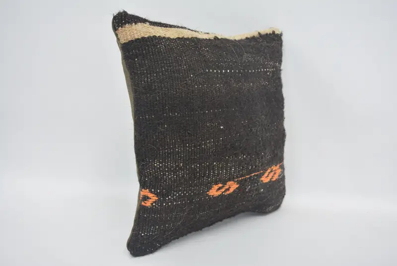 Handmade Rug Seat Cushion Cover, Turkish Pillow, Antique Pillows, Wool Kilim Pillow Pillow, Pillow Sham, Vintage Pillow, 12x12 Black Cushion - 3