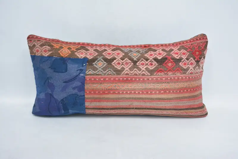 Pillow Sham, 12x24 Blue Cushion, Vintage Pillow Sham, Aesthetic Cushion, Handmade Kilim Cushion, Throw Kilim Pillow, Kilim Pillow - 1
