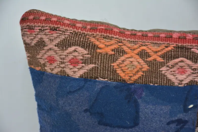 Pillow Sham, 12x24 Blue Cushion, Vintage Pillow Sham, Aesthetic Cushion, Handmade Kilim Cushion, Throw Kilim Pillow, Kilim Pillow - 2