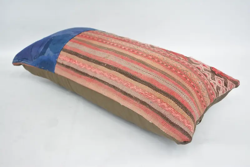 Pillow Sham, 12x24 Blue Cushion, Vintage Pillow Sham, Aesthetic Cushion, Handmade Kilim Cushion, Throw Kilim Pillow, Kilim Pillow - 6