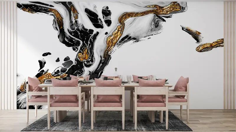 Black And Gold Marble, Alcohol Ink Wall Painting, Gold Marble Wall Mural, Abstract Marble Wall Mural, Shimmery Mural, - 2