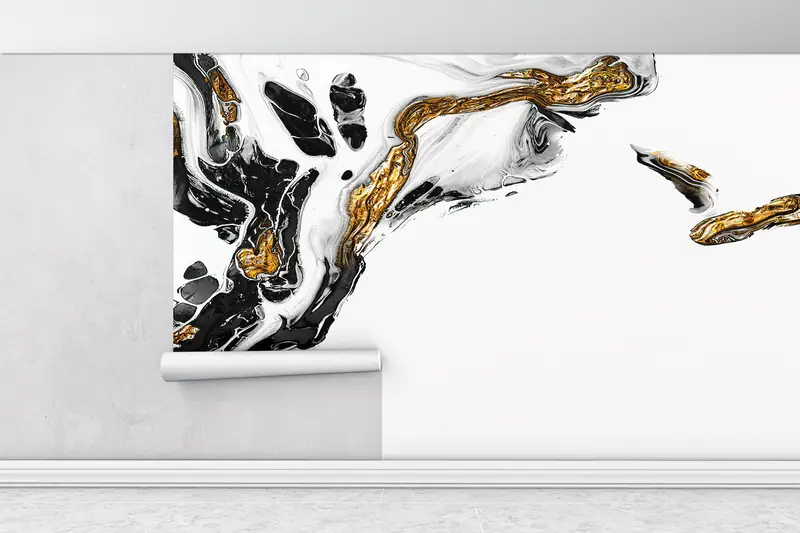Black And Gold Marble, Alcohol Ink Wall Painting, Gold Marble Wall Mural, Abstract Marble Wall Mural, Shimmery Mural, - 1