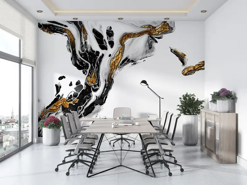 Black And Gold Marble, Alcohol Ink Wall Painting, Gold Marble Wall Mural, Abstract Marble Wall Mural, Shimmery Mural, - 7