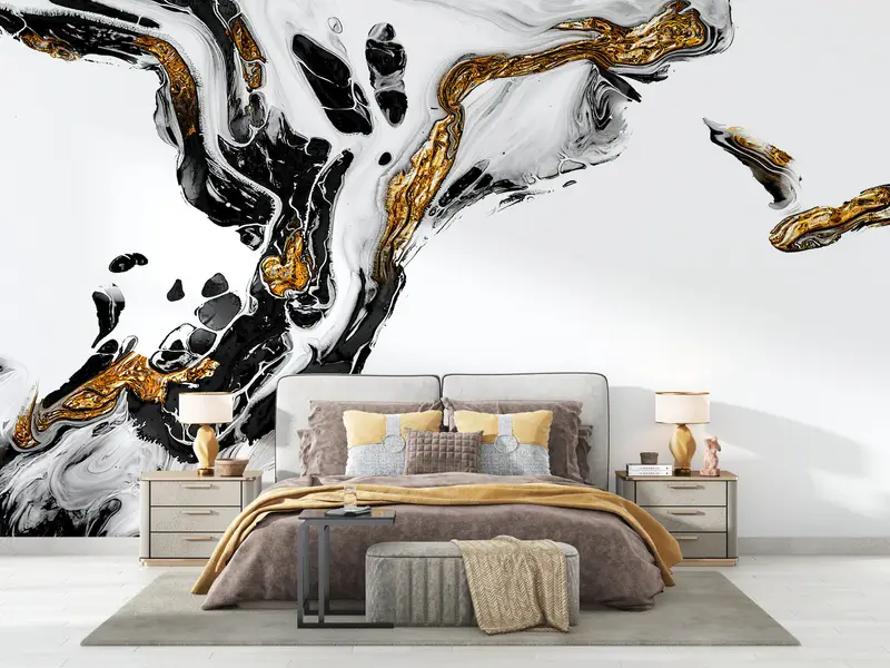 Black And Gold Marble, Alcohol Ink Wall Painting, Gold Marble Wall Mural, Abstract Marble Wall Mural, Shimmery Mural, - 3