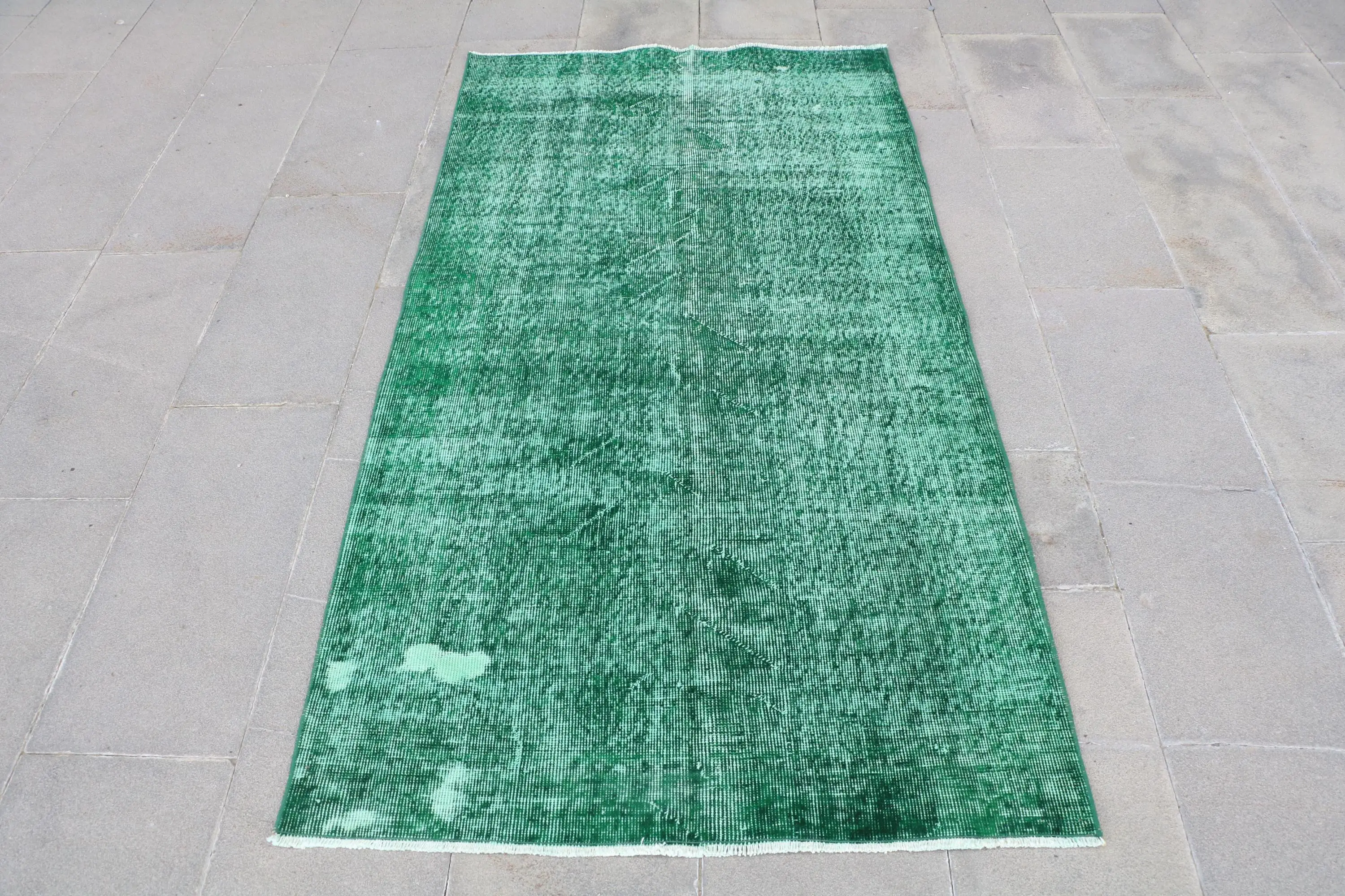 3.3x6.4 ft Vintage Türk Halısı, Vurgu Halısı, Yeşil Yün Halı - 1