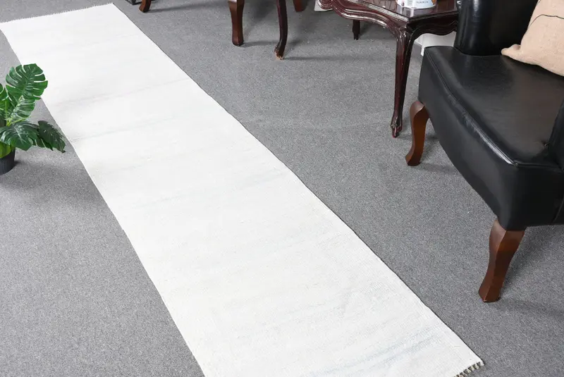 Alfombra vintage turca, alfombra corredor de 2x9,3 pies, alfombra oriental azul blanca - 1