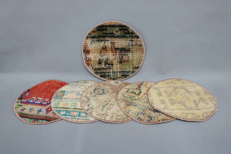 Art Deco Circle Placemat, Bohemian Blue & Pink Cotton Wool Decor