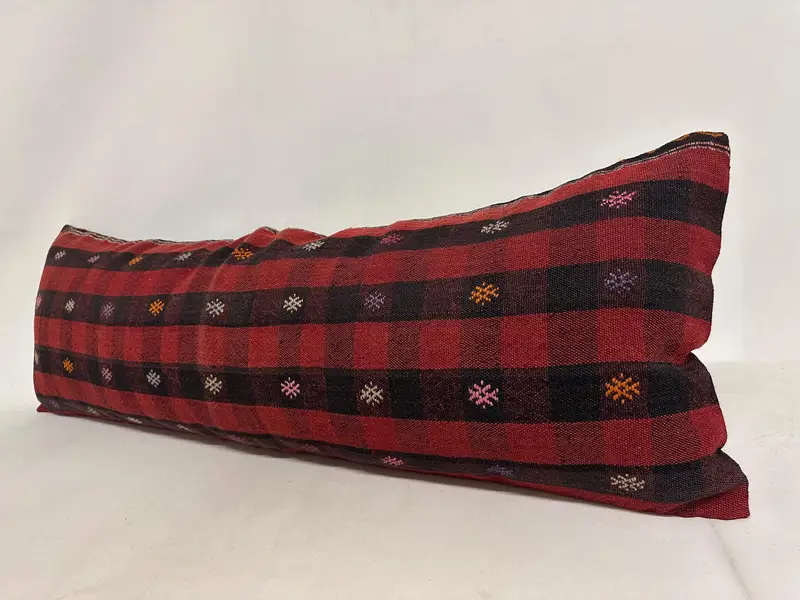 Pillow, Kilim Pillow Cover, Bench Cushion Case, Turkish Kilim Pillow, 16x48 Red Cushion, Vintage Kilim Throw Pillow, Handwoven Pillow Sham - 4