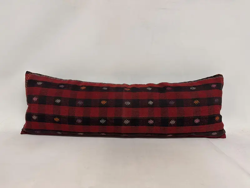 Pillow, Kilim Pillow Cover, Bench Cushion Case, Turkish Kilim Pillow, 16x48 Red Cushion, Vintage Kilim Throw Pillow, Handwoven Pillow Sham - 1