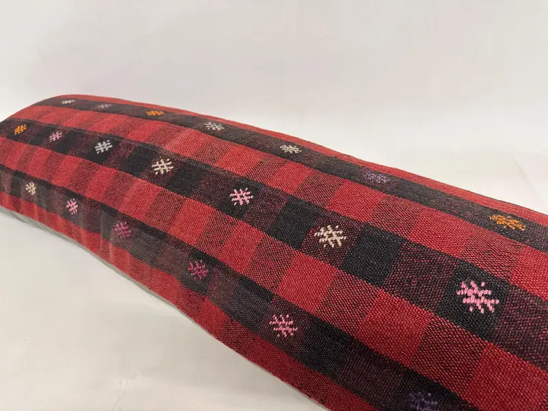 Pillow, Kilim Pillow Cover, Bench Cushion Case, Turkish Kilim Pillow, 16x48 Red Cushion, Vintage Kilim Throw Pillow, Handwoven Pillow Sham - 6