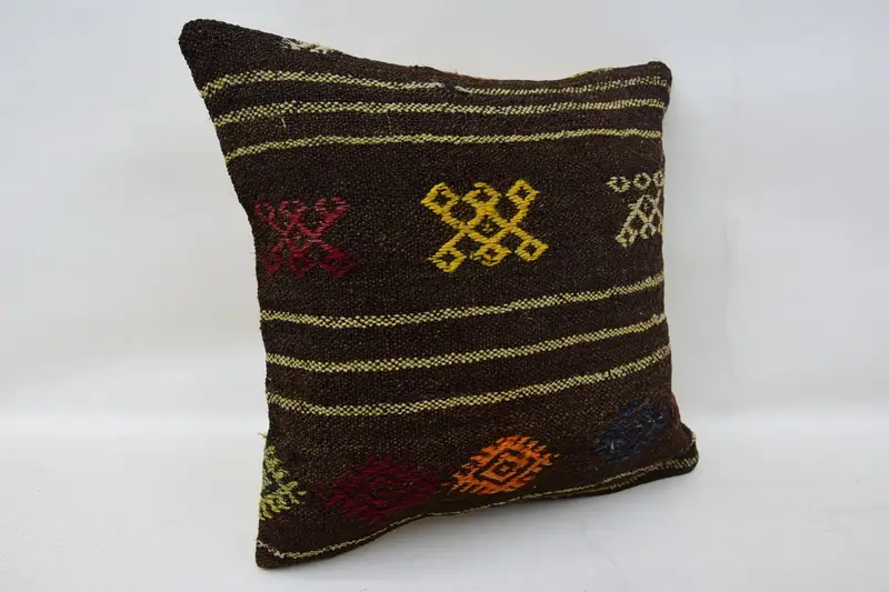 Ev Dekoru Yastığı, Yastık, Araba Yastığı, Etnik Kilim Halısı Yastığı, Boho Yastık Sahtekar Kapağı, Vintage Atma Yastığı, 14x14 Kahverengi Yastık - 2