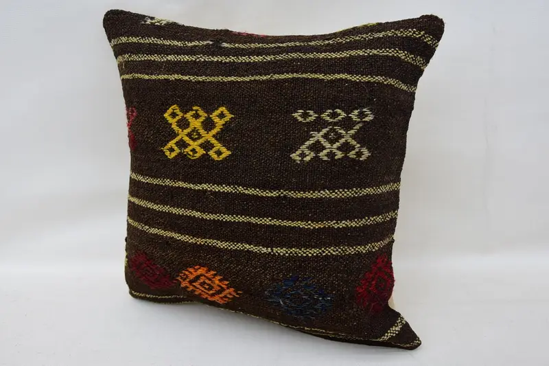 Ev Dekoru Yastığı, Yastık, Araba Yastığı, Etnik Kilim Halısı Yastığı, Boho Yastık Sahtekar Kapağı, Vintage Atma Yastığı, 14x14 Kahverengi Yastık - 3