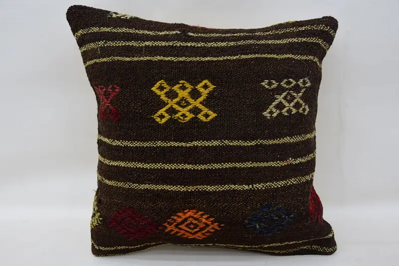 Ev Dekoru Yastığı, Yastık, Araba Yastığı, Etnik Kilim Halısı Yastığı, Boho Yastık Sahtekar Kapağı, Vintage Atma Yastığı, 14x14 Kahverengi Yastık - 4