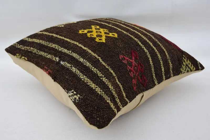 Ev Dekoru Yastığı, Yastık, Araba Yastığı, Etnik Kilim Halısı Yastığı, Boho Yastık Sahtekar Kapağı, Vintage Atma Yastığı, 14x14 Kahverengi Yastık - 6