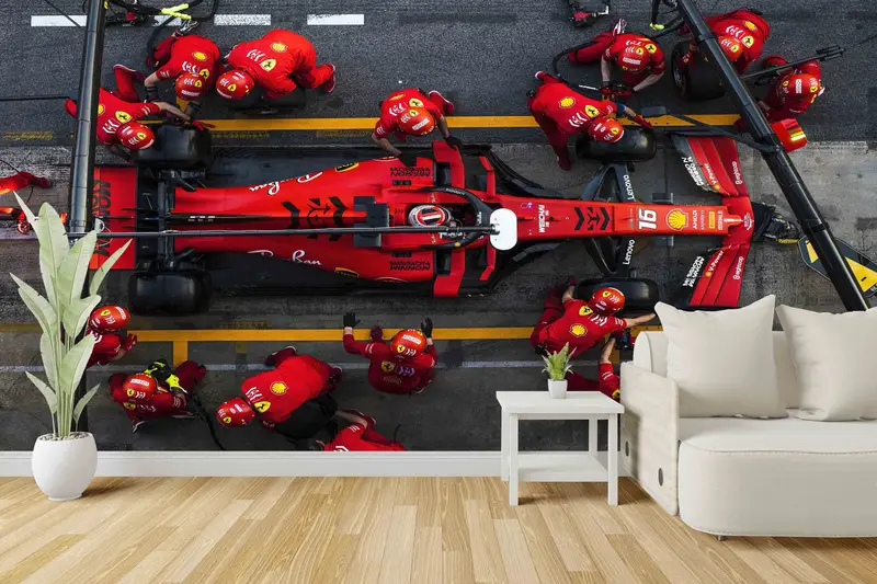 Formula One Pit Stop Digital Paper, Garage Wall Art ,Racing Car Wall Art, Ferrari Formula 1 Wall Art, 3D Wallpaper, Charles Leclerc Wall Art - 1