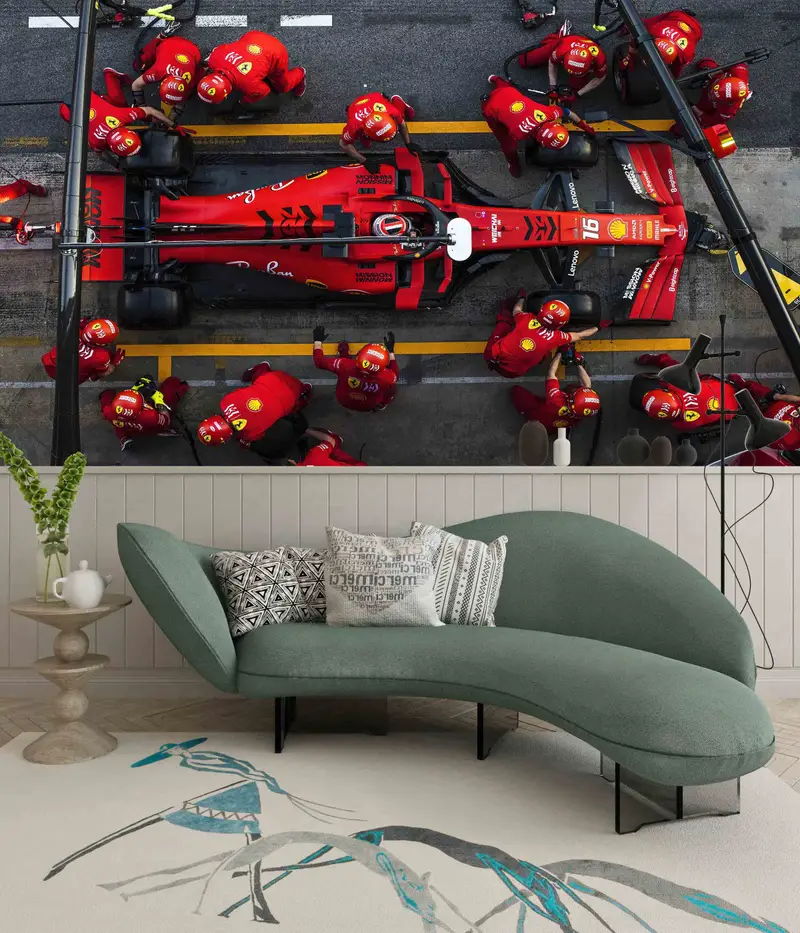 Formula One Pit Stop Digital Paper, Garage Wall Art ,Racing Car Wall Art, Ferrari Formula 1 Wall Art, 3D Wallpaper, Charles Leclerc Wall Art - 5