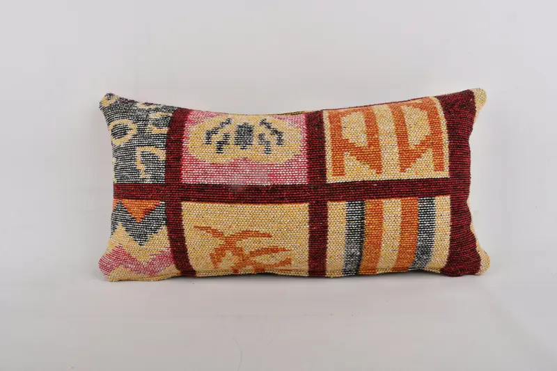 Bolster Throw Pillow Case, 12x24 Yellow Pillow Cover, Antique Pillows, Vintage Kilim Pillow, Interior Designer Pillow, Pillow Sham - 1