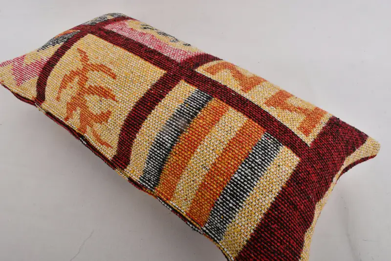 Bolster Throw Pillow Case, 12x24 Yellow Pillow Cover, Antique Pillows, Vintage Kilim Pillow, Interior Designer Pillow, Pillow Sham - 6