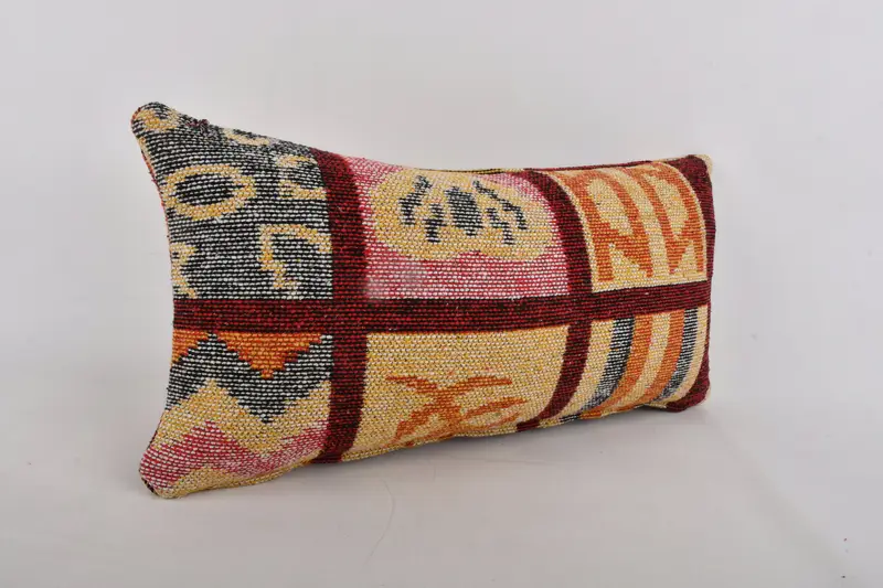 Bolster Throw Pillow Case, 12x24 Yellow Pillow Cover, Antique Pillows, Vintage Kilim Pillow, Interior Designer Pillow, Pillow Sham - 2