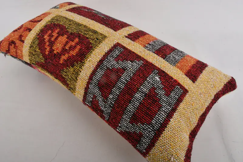 Bolster Throw Pillow Case, 12x24 Yellow Pillow Cover, Antique Pillows, Vintage Kilim Pillow, Interior Designer Pillow, Pillow Sham - 7