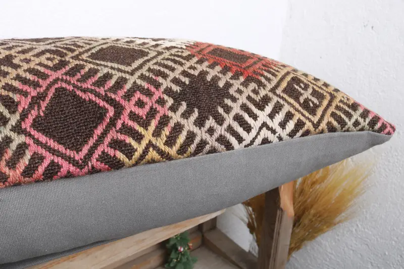 Kilim Cushion Sham, Yoga Pillow Sham, Living Room Throw Cushion Cover, Antique Pillows, Pillow Sham, 16x36 Red Pillow, Vintage Kilim Pillow - 6