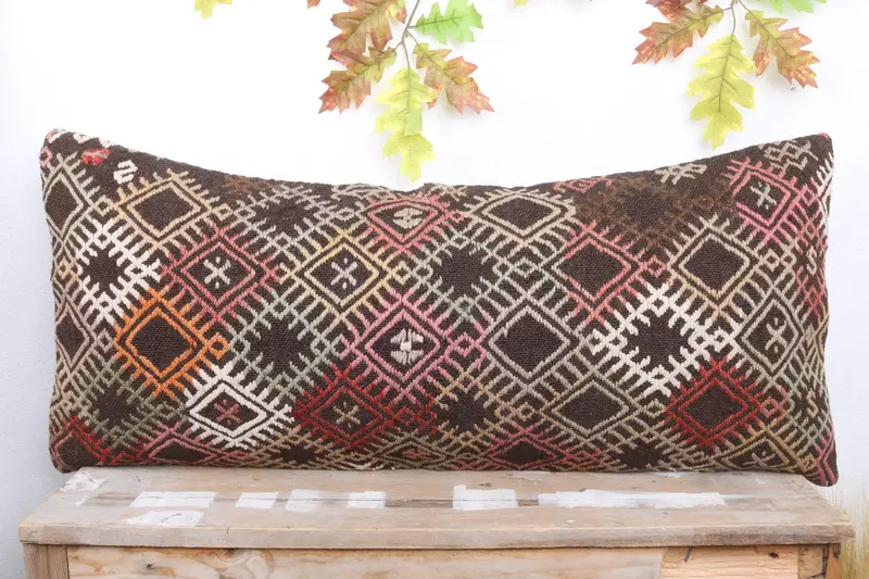 Kilim Cushion Sham, Yoga Pillow Sham, Living Room Throw Cushion Cover, Antique Pillows, Pillow Sham, 16x36 Red Pillow, Vintage Kilim Pillow - 2