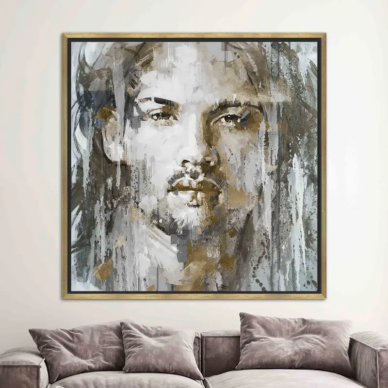 Golden Face Abstract Portrait Canvas: Elegant Man Face Art Print