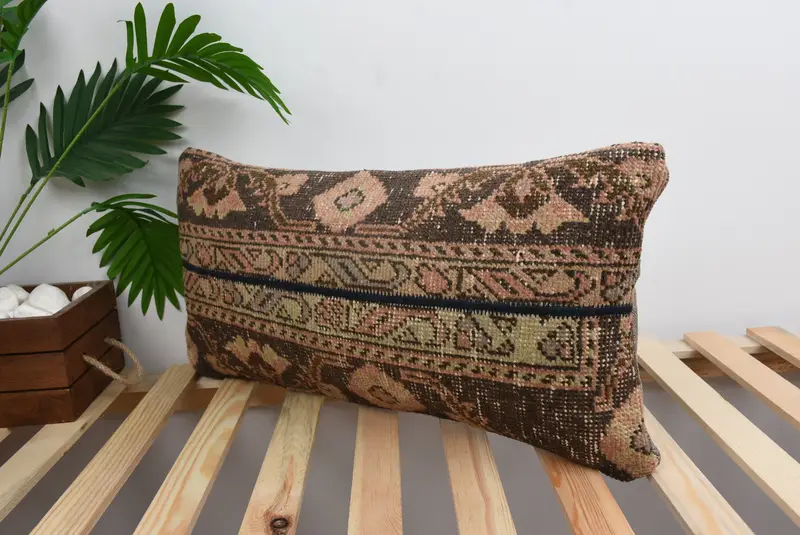Antique Pillows, Accent Cushion, Boho Throw Pillow, 12x24 Brown Cushion, Retro Throw Pillow Cover, Pillow, Kilim Pillow, Throw Kilim Pillow - 5
