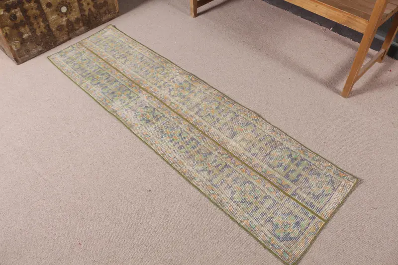 1.7x6.1 ft Vintage Türk Halısı, Yolluk Halısı, Oushak Mavi Yün Halısı - 1