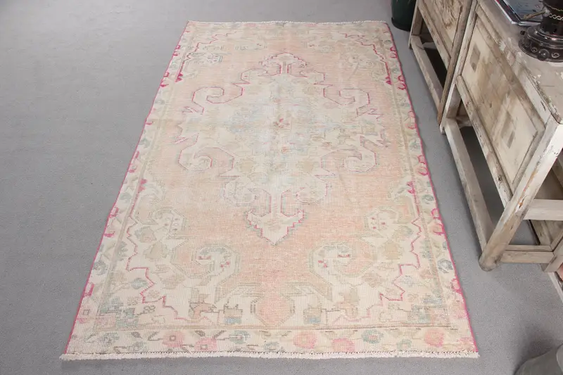 Handmade Orange & Green Rug, 0.4x0.6 ft Checkered Design