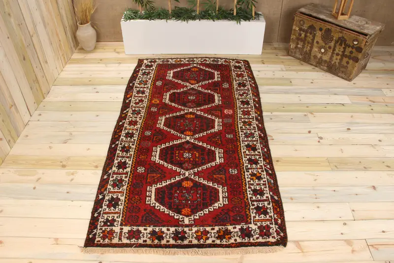 Handmade Red & Beige Polka Dot Rug, 0.3x7.6 ft