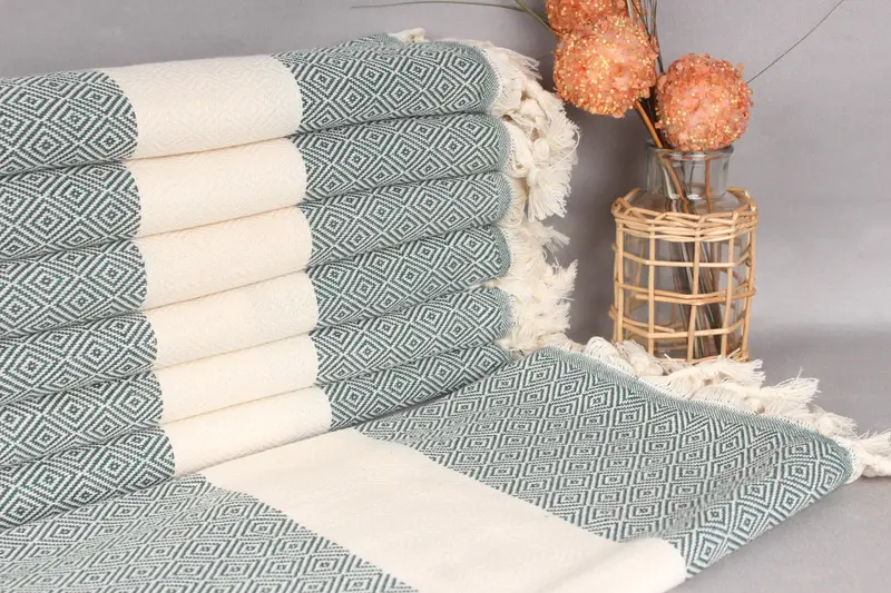 Turkish Beach Towel Personalized Dark Green Diamond, Organic Cotton, 40x71 Inches