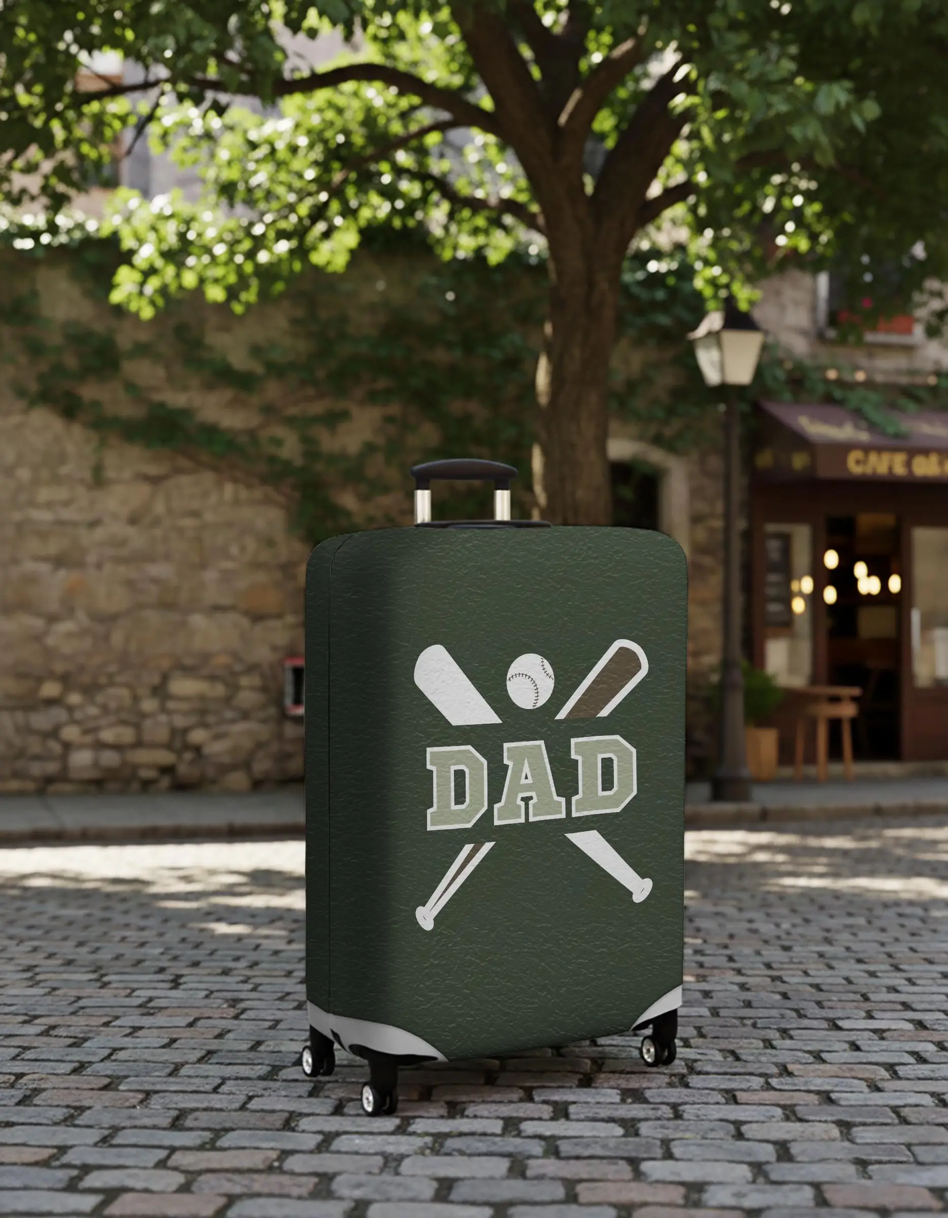 Grüne Baseball-Papa-Gepäckhülle, personalisierter Kofferschutz, Vatertagsgeschenk - 1